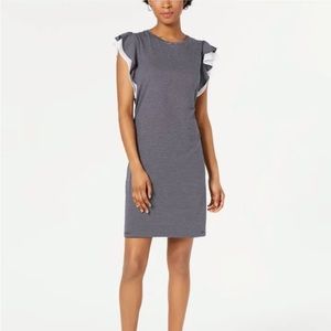 MAISON JULES Womens Navy Flutter Sleeve Striped Above The Knee Shift Dress